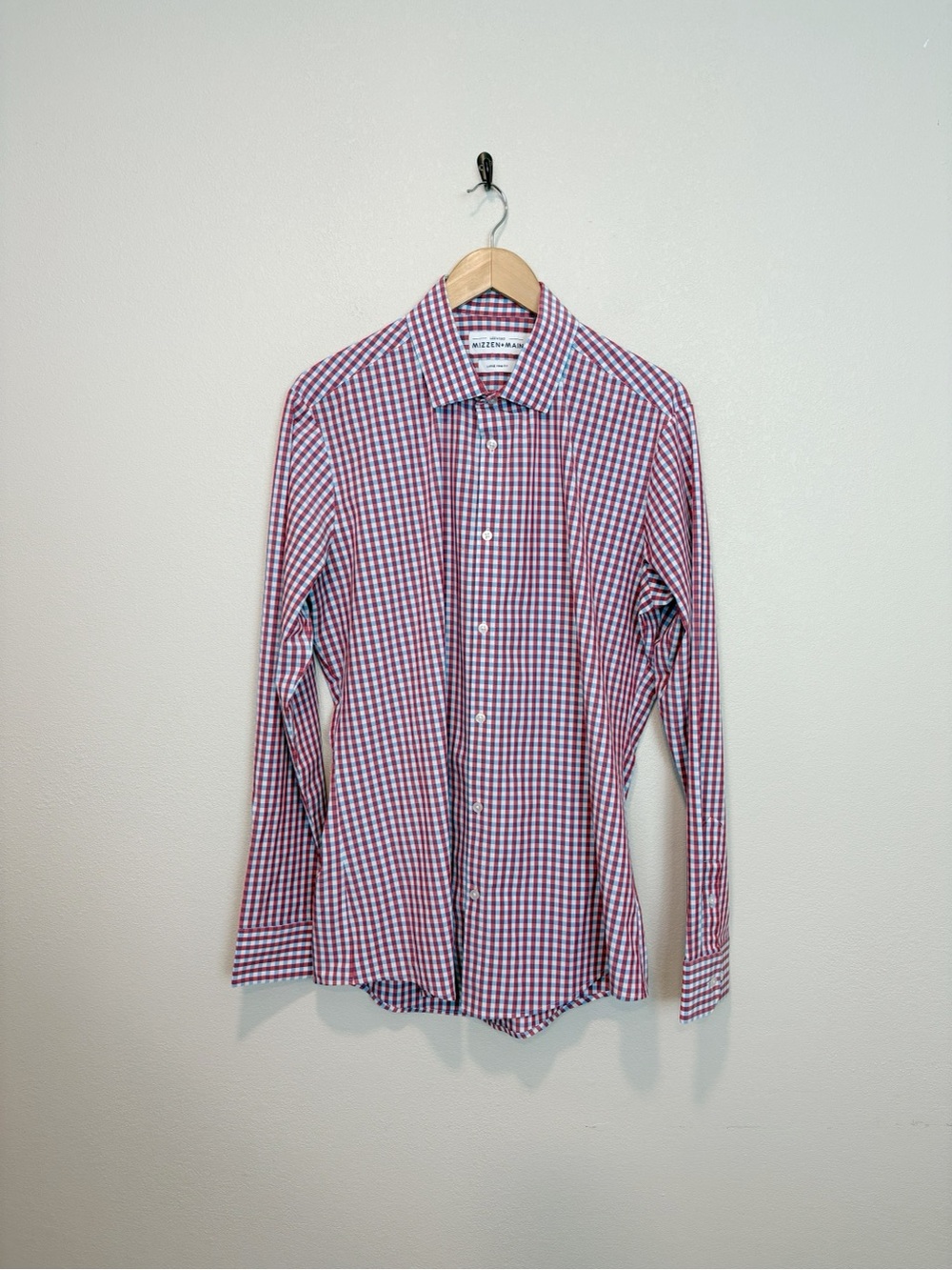 Mizzen+Main Red & Blue Gingham Plaid Button-Down Shirt Trim Fit Size Large